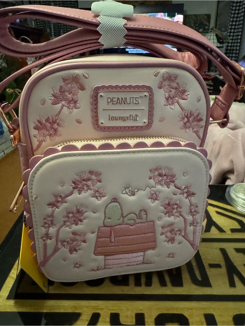 Loungefly Pink & Cream Peanuts Snoopy Embroidered Crossbody Bag
